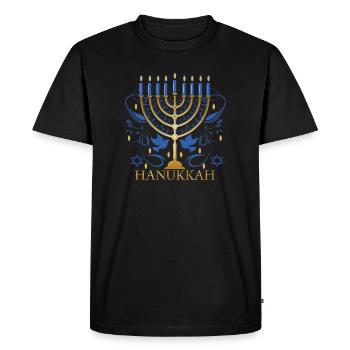 chandelier de Hanoukka doré avec deux colombes - T-shirt Premium bio Homme - noir - Devant - Nico (187cm)