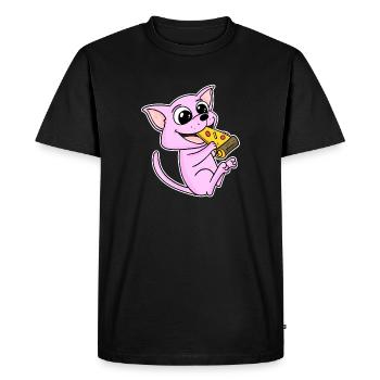 Pizza au chat Sphynx - T-shirt Premium bio Homme - noir - Devant - Nico (187cm)