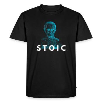 STOIC Marcus Aurèle Philosophie Mentalité Tee - T-shirt Premium bio Homme - noir - Devant - Nico (187cm)