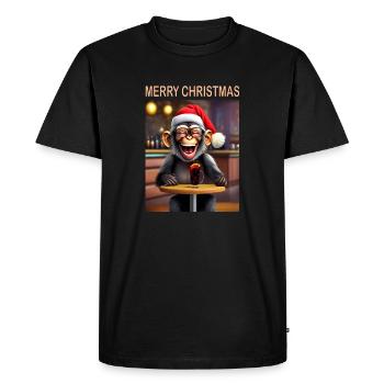 Monkey celebrates Christmas with hat and drink - Men's Premium Organic T-Shirt - black - Front - Nico (187cm)