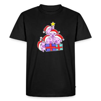 Cochon Cochons Arbre de Noël Noël - T-shirt Premium bio Homme - noir - Devant - Nico (187cm)