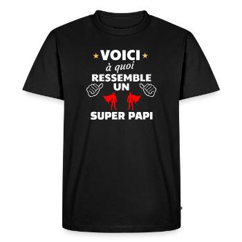 Message humoristique pour super papi - T-shirt Premium bio Homme - noir - Devant - Nico (187cm)