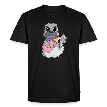 Baby Sea Lion Motif - Men's Premium Organic T-Shirt - black - Front - Nico (187cm)