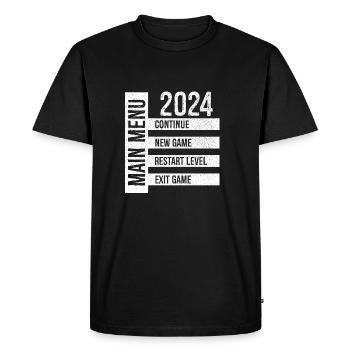 Menu principal Continuer Nouveau jeu Redémarrer le niveau Quitter - T-shirt Premium bio Homme - noir - Devant - Nico (187cm)
