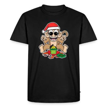 Monkey with Christmas hat - Men's Premium Organic T-Shirt - black - Front - Nico (187cm)