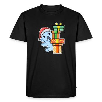 Koala with Santa hat and Christmas present - Men's Premium Organic T-Shirt - black - Front - Nico (187cm)