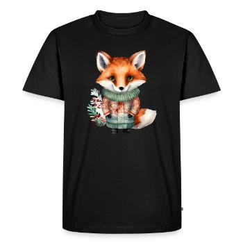 Renard d’hiver en pull - T-shirt Premium bio Homme - noir - Devant - Nico (187cm)