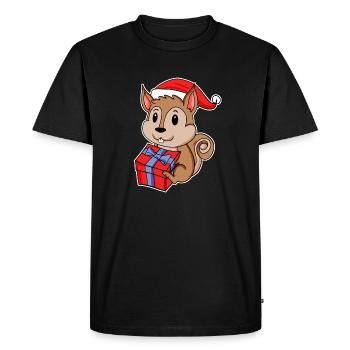 Écureuil avec bonnet de Père Noël - T-shirt Premium bio Homme - noir - Devant - Nico (187cm)