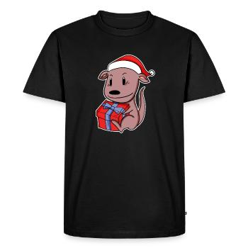 Kangourou avec bonnet de père Noël et cadeau de Noël - T-shirt Premium bio Homme - noir - Devant - Nico (187cm)