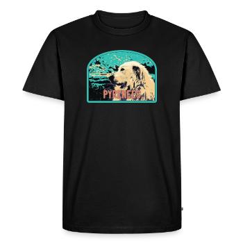 Écusson Chien Berger Pyrénées : Compagnon Montagne - T-shirt Premium bio Homme - noir - Devant - Nico (187cm)