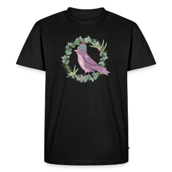 Bird with mistletoe & eucalyptus in winter mood - Men's Premium Organic T-Shirt - black - Front - Nico (187cm)