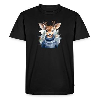 Pull d’hiver en forme de renne - T-shirt Premium bio Homme - noir - Devant - Nico (187cm)