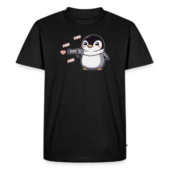 Penguin with Gun Hearts Pew Pew Pew - Men's Premium Organic T-Shirt - black - Front - Nico (187cm)