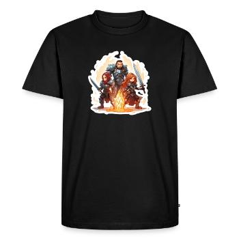 T-shirt de jeu de rôle au feu de camp d’un groupe de héros de dessins animés fantastiques - T-shirt Premium bio Homme - noir - Devant - Nico (187cm)
