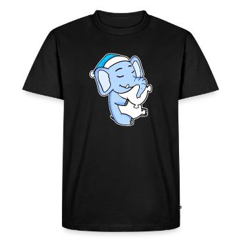 Éléphant avec oreiller et bonnet somnolent - T-shirt Premium bio Homme - noir - Devant - Nico (187cm)
