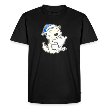Sleeping Tired - Cat with Pillow and Sleepy Cap - Men's Premium Organic T-Shirt - black - Front - Nico (187cm)