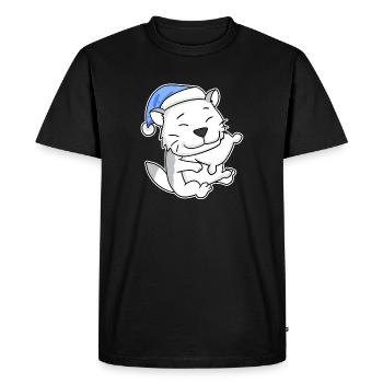 Dormir fatigué - Chat avec oreiller et bonnet somnolent - T-shirt Premium bio Homme - noir - Devant - Nico (187cm)