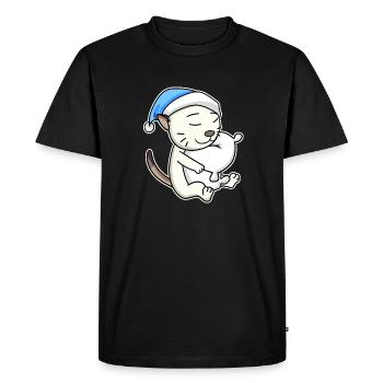 Dormir fatigué - Chat avec oreiller et bonnet somnolent - T-shirt Premium bio Homme - noir - Devant - Nico (187cm)