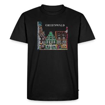 Greifswald, maison à colombages au marché aux poissons, Allemagne de l’Est - T-shirt Premium bio Homme - noir - Devant - Nico (187cm)