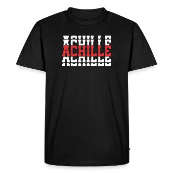 t-shirt Achille t-shirt texte empilé - T-shirt Premium bio Homme - noir - Devant - Nico (187cm)