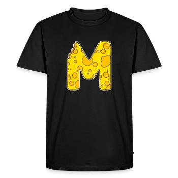 Lettre M - Lettre initiale M - Motif fromage - T-shirt Premium bio Homme - noir - Devant - Nico (187cm)
