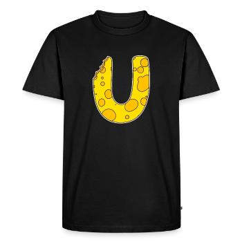 Letter U - Initial Letter U - Cheese Motif - Men's Premium Organic T-Shirt - black - Front - Nico (187cm)
