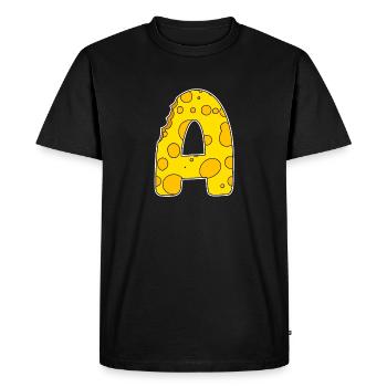 Lettre A - Lettre initiale A - Motif Fromage - T-shirt Premium bio Homme - noir - Devant - Nico (187cm)