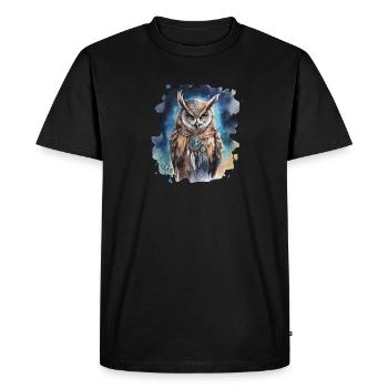 Power Animal Owl, Wisdom, Intuition, Shamanic - Men's Premium Organic T-Shirt - black - Front - Nico (187cm)