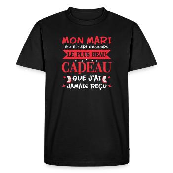 Mon mari est et sera toujours le plus beau cadeau - T-shirt Premium bio Homme - noir - Devant - Nico (187cm)