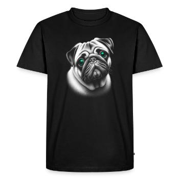 Portrait of a cute pug with turquoise eyes - Men's Premium Organic T-Shirt - black - Front - Nico (187cm)