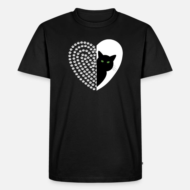 Schwarze Katze mit Blumenmuster - Männer Premium Bio T-Shirt - Schwarz
