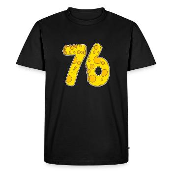 76 years of Lustig Käse - Men's Premium Organic T-Shirt - black - Front - Nico (187cm)