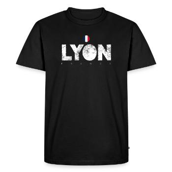 Texte en gras de Lyon avec drapeau français - T-shirt Premium bio Homme - noir - Devant - Nico (187cm)