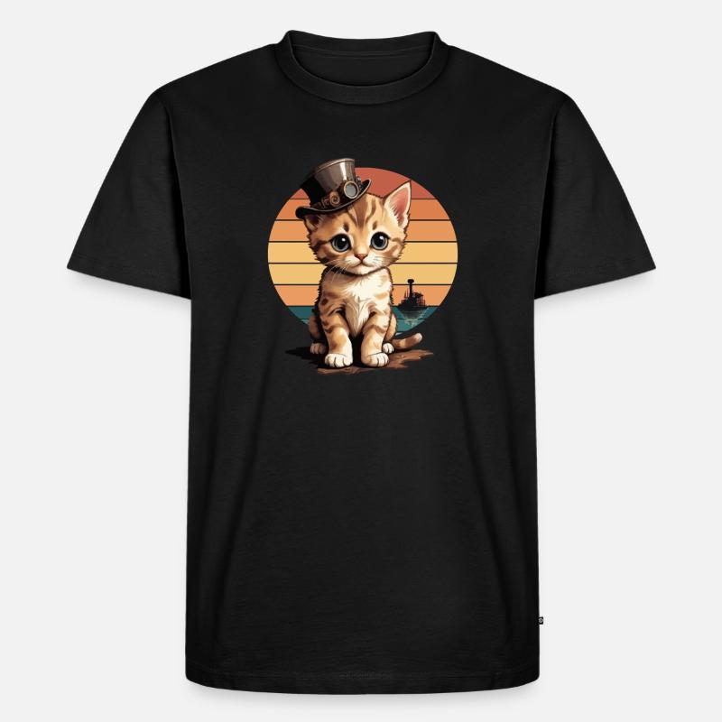 Steampunk Katze - Männer Premium Bio T-Shirt - Schwarz