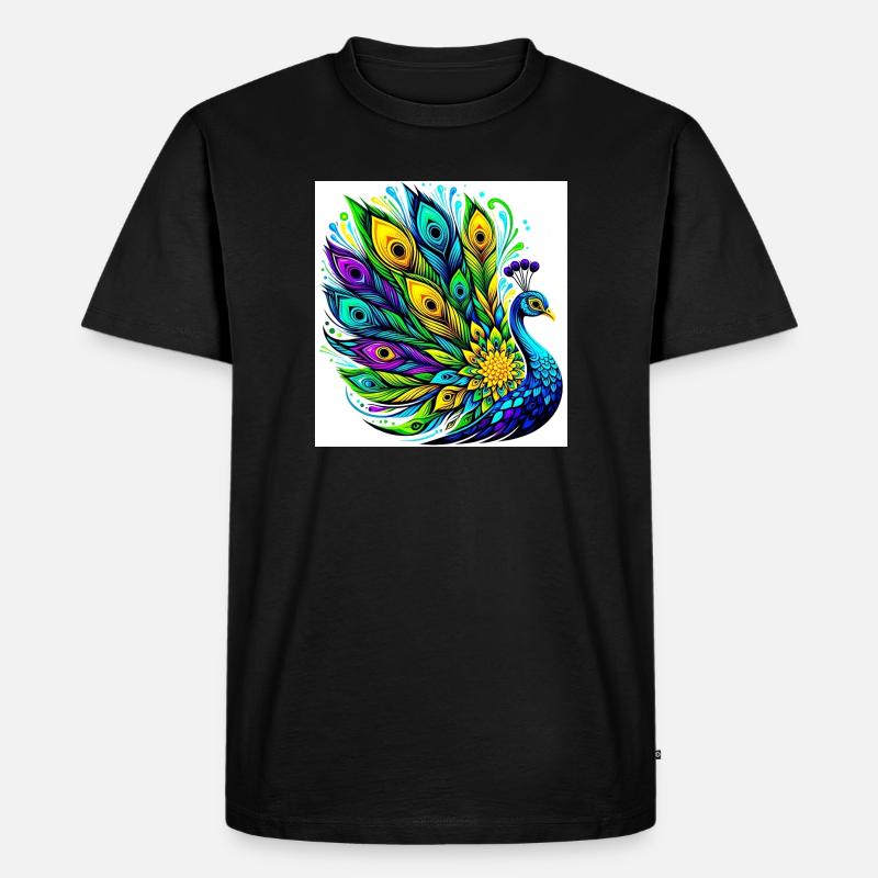 Pfau - Männer Premium Bio T-Shirt - Schwarz