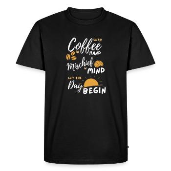 Coffee Mischief Sunrise Day Begins - Men's Premium Organic T-Shirt - black - Front - Nico (187cm)