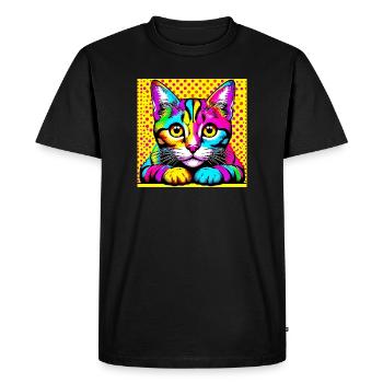 Cat Pop Art - Men's Premium Organic T-Shirt - black - Front - Nico (187cm)