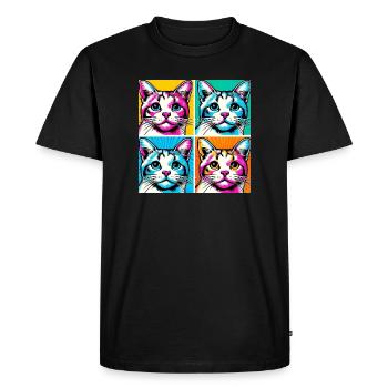 Cat Pop Art - Men's Premium Organic T-Shirt - black - Front - Nico (187cm)