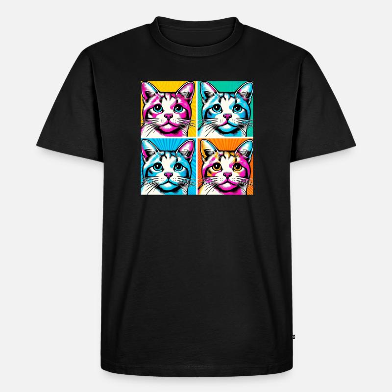 Katze Pop Art - Männer Premium Bio T-Shirt - Schwarz