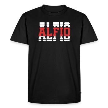 Idée cadeau t-shirt Alfio texte empilé - T-shirt Premium bio Homme - noir - Devant - Nico (187cm)