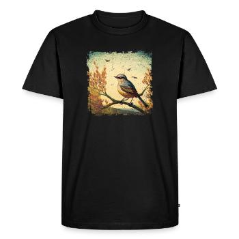 Oiseau assis sur la branche, fond méditerranéen - T-shirt Premium bio Homme - noir - Devant - Nico (187cm)