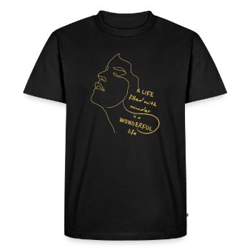 Vie pleine de merveilles – Citation sur l’art au trait - T-shirt Premium bio Homme - noir - Devant - Nico (187cm)