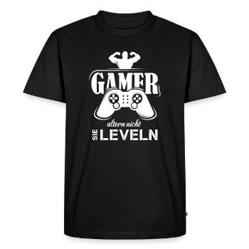 gamer dictons drôles niveau jeu fitness fort - T-shirt Premium bio Homme - noir - Devant - Nico (187cm)