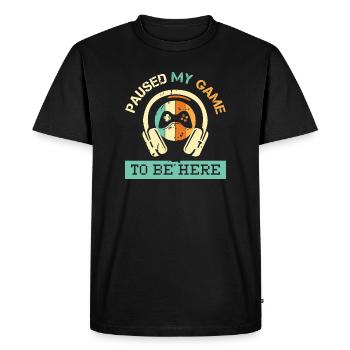 paused my game retro vintage gaming logo gamer - Men's Premium Organic T-Shirt - black - Front - Nico (187cm)