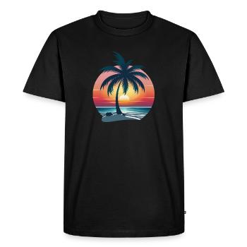 Palmier coucher de soleil - T-shirt Premium bio Homme - noir - Devant - Nico (187cm)