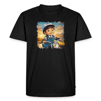 Petit garçon sur une vieille moto - T-shirt Premium bio Homme - noir - Devant - Nico (187cm)