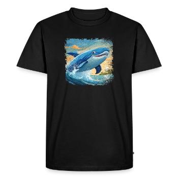 Blue whale jumps out of the water and smiles - Men's Premium Organic T-Shirt - black - Front - Nico (187cm)
