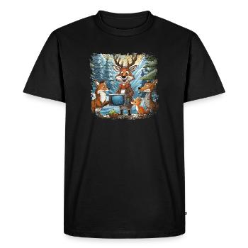 Les animaux de la forêt regardent la télévision - T-shirt Premium bio Homme - noir - Devant - Nico (187cm)