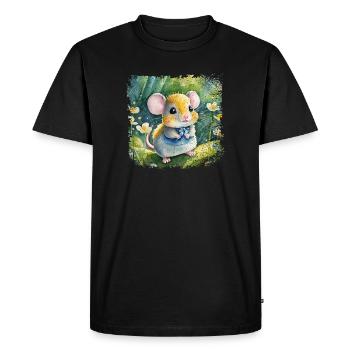 Cute baby mouse playing happily in the garden - Men's Premium Organic T-Shirt - black - Front - Nico (187cm)
