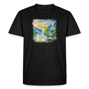 jeune perruche dans le style de livre pour enfants, aquarelle - T-shirt Premium bio Homme - noir - Devant - Nico (187cm)